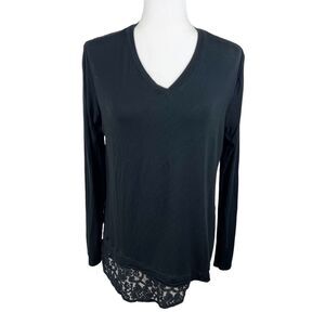 Single Los Angeles Blouse Women Small Black Long Sleeve Solid Floral Lace V-Neck